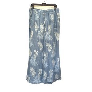 Standard Grace Wide Leg Beach Pants Chambray Stripe Tropical Flowy Size Large‎